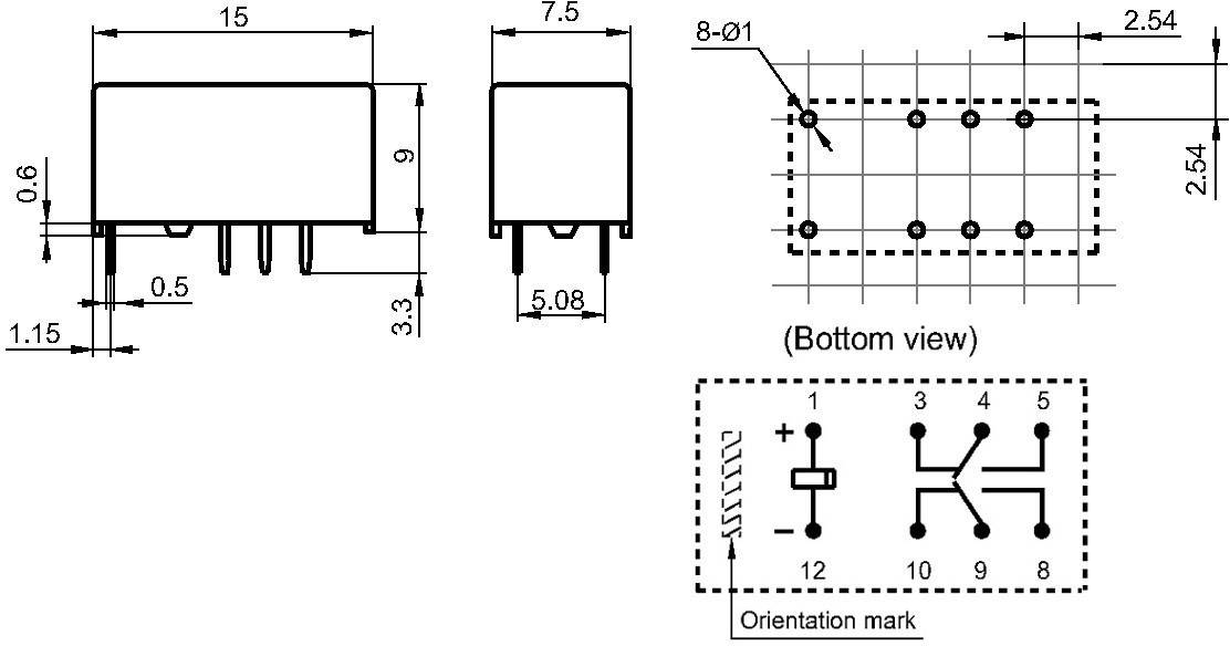 Hongfa HFD3/012 Relais pour circuits imprimés 12 V/DC 2 A 2 inverseurs (RT)
