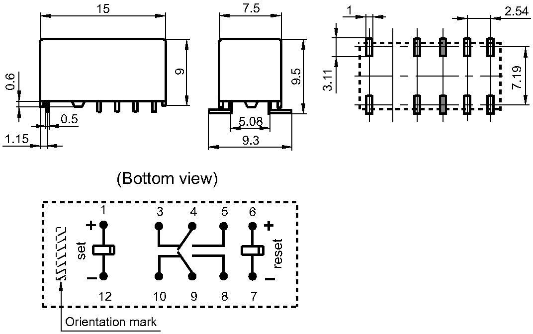 Hongfa HFD3/012-L2S Relais pour circuits imprimés 12 V/DC 2 A 2 inverseurs (RT)