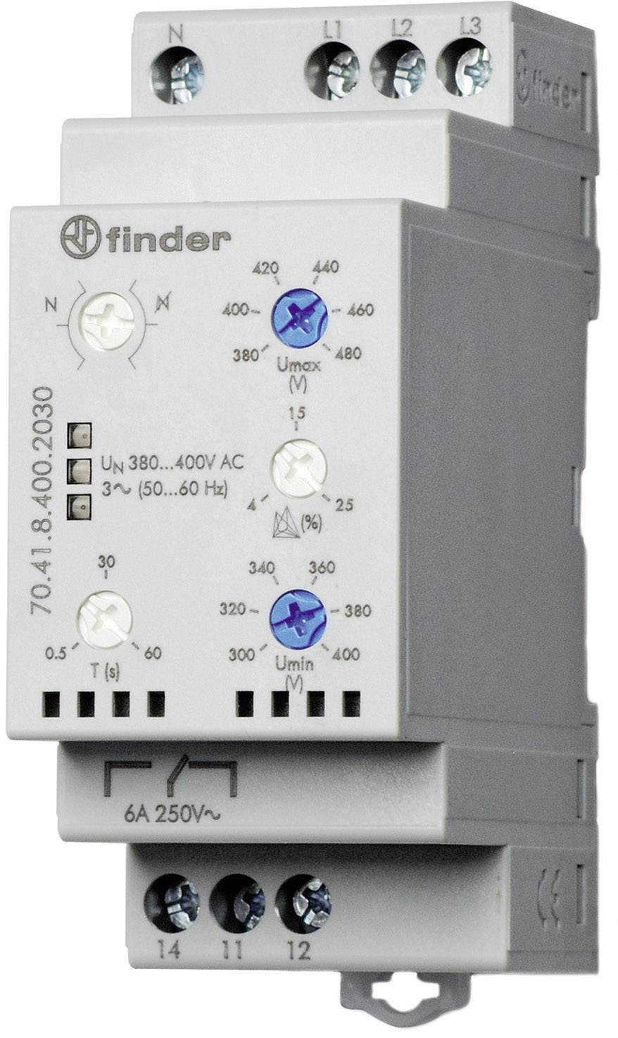 Relais temporel électronique avec différentes options de réglage, affichages et bornes de connexion. Utilise des spécifications de tension de 380-400V AC.