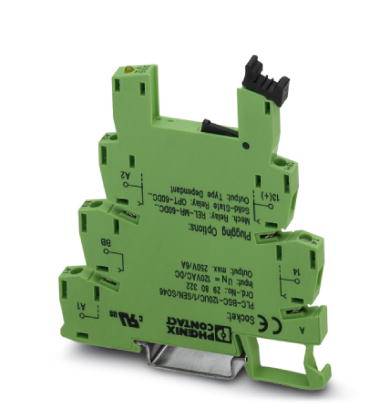 Composant électronique vert avec un connecteur noir, des étiquettes et des symboles, faisant partie d'un système électrique de circuit.