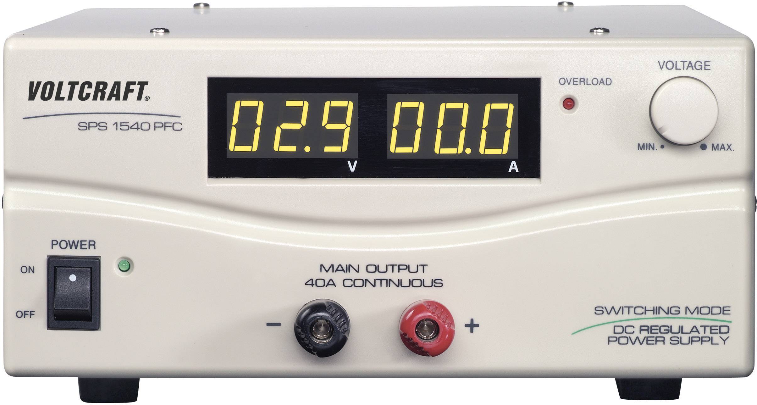 Un bloc d'alimentation de laboratoire affiche '0,29 V' et '0,00 A' sur son écran numérique. Des boutons de réglage de tension et des connexions sont visibles.