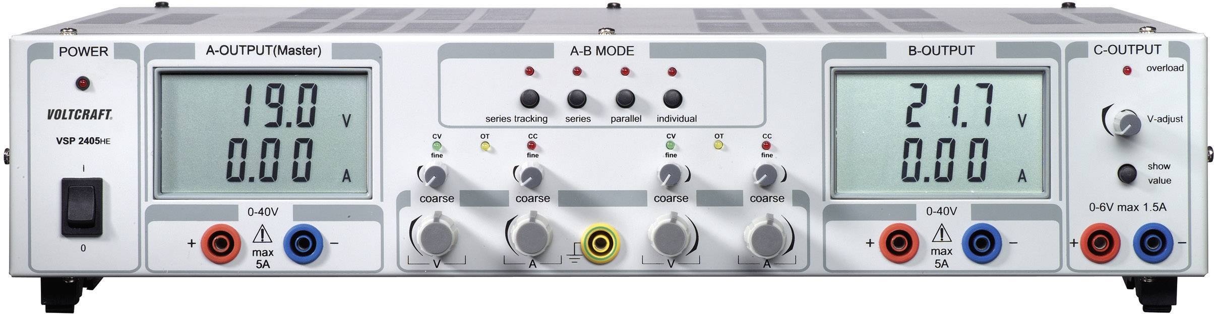 Alimentation de laboratoire réglable 2x 0,1 - 40 V/DC 5A et 0 - 6 V/DC 1,5A Voltcraft VSP 2405