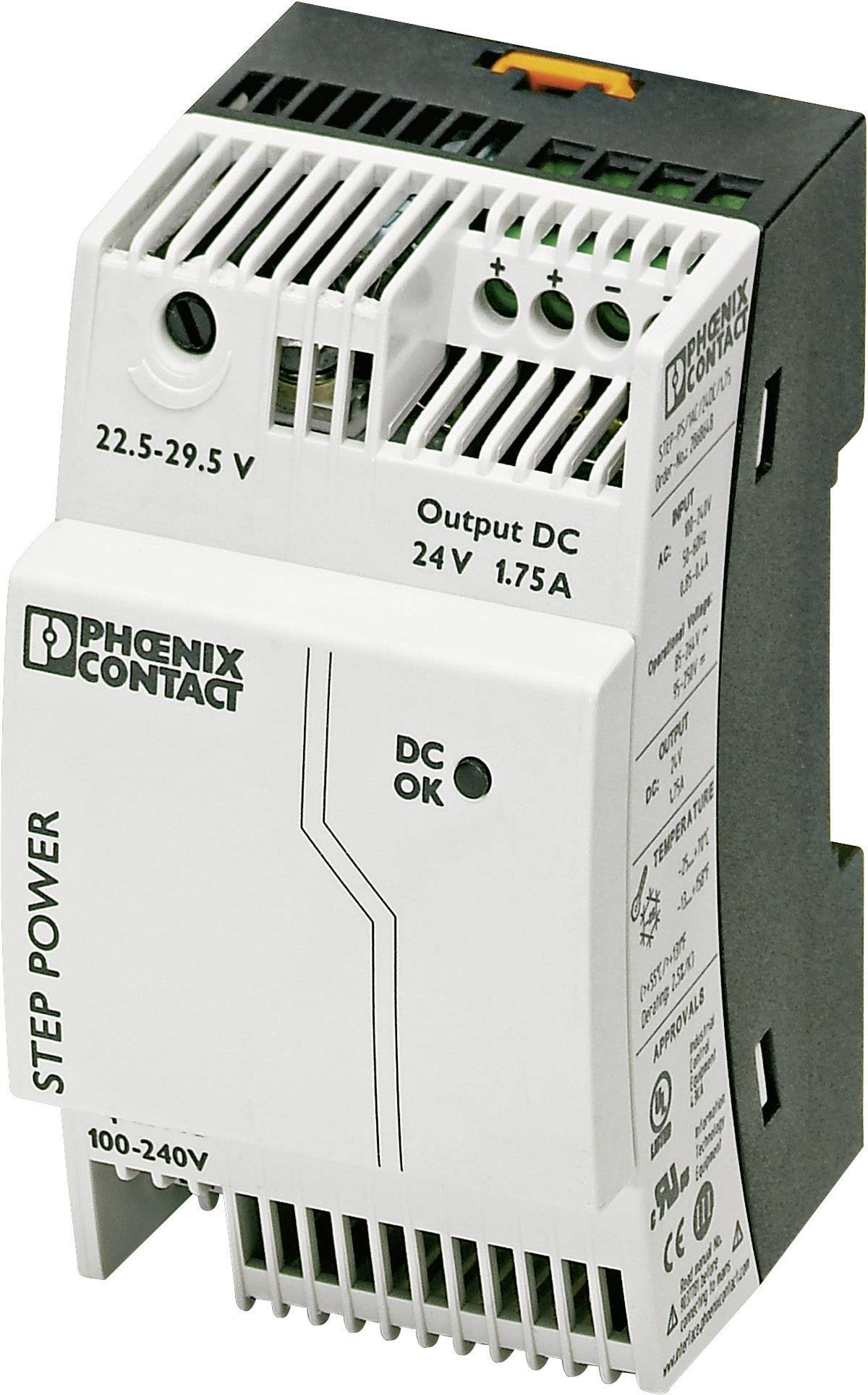 Alimentation à découpage de Phoenix Contact, modèle 'STEP POWER', tension d'entrée 100-240V, tension de sortie 24V, 1,75A.