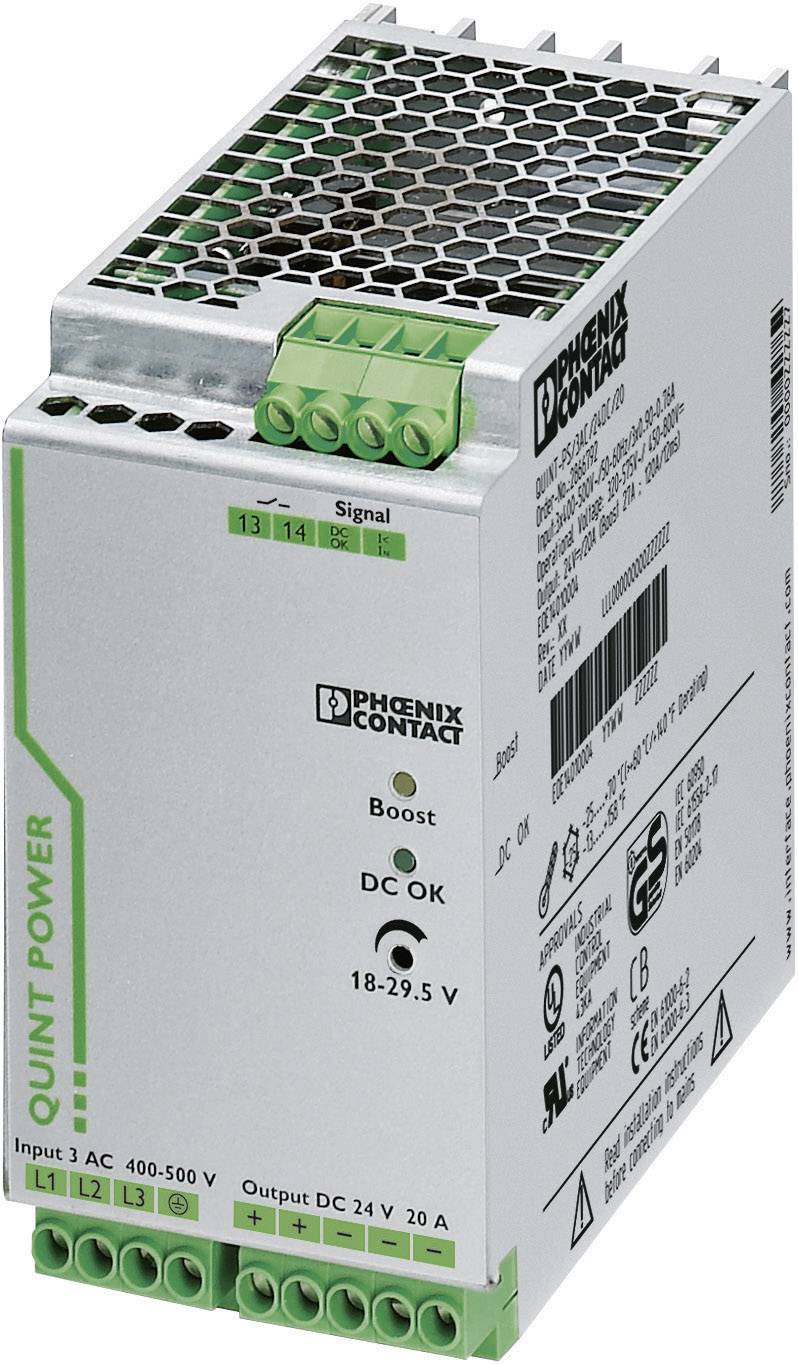 Alimentation rail DIN Phoenix Contact QUINT-PS/3AC/24DC/20 29.5 V/DC 20 A 480 W 1 x
