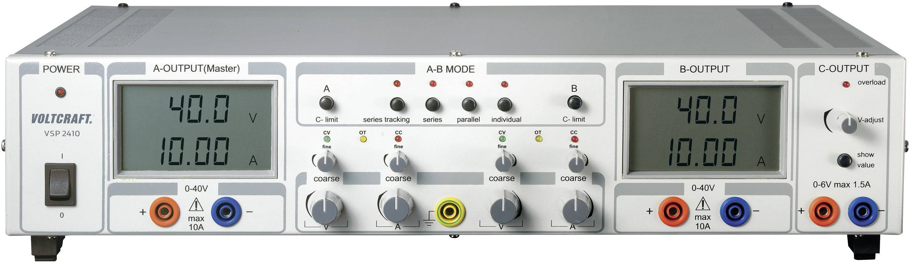 Alimentation de laboratoire 2 x 0.1 - 40 V/DC / 0 - 10 A, 1 x 0 - 6 V/DC 1.5 A VOLTCRAFT VSP 2410