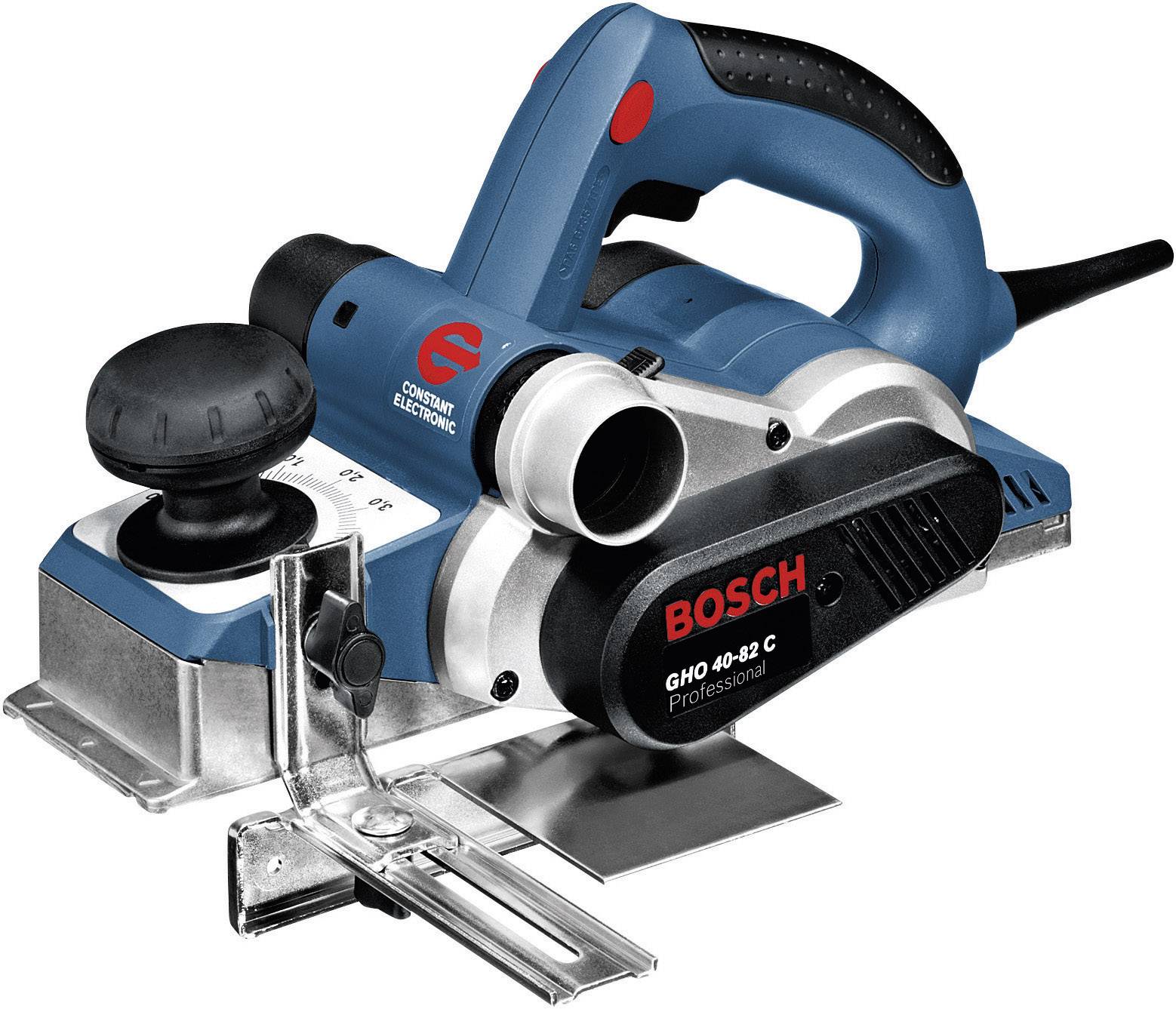 Rabot électrique de couleur bleu et noir avec le logo Bosch, adapté pour le rabotage précis des surfaces en bois.