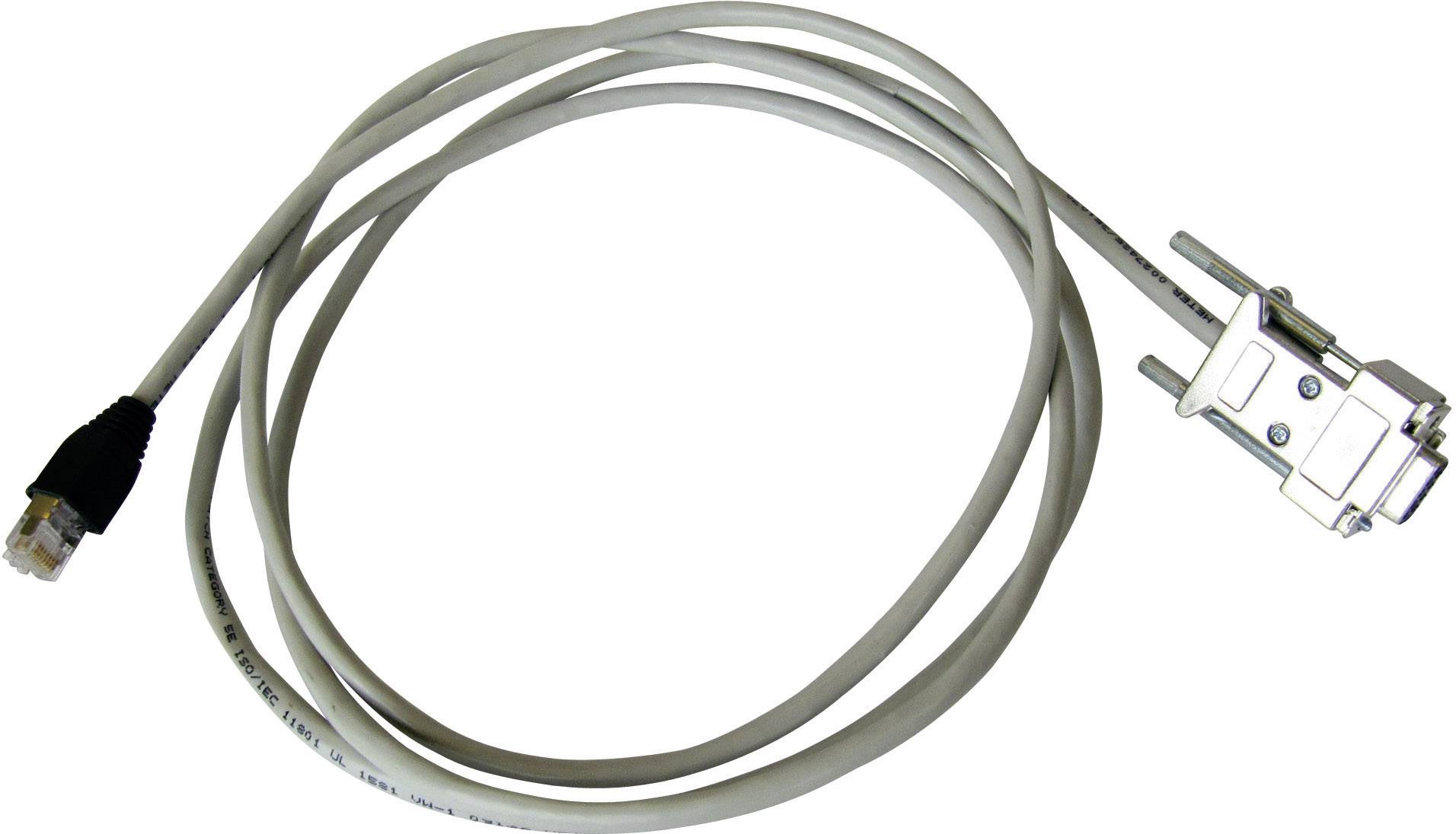 Un câble gris avec une fiche Ethernet à une extrémité et une fiche série à l'autre extrémité.