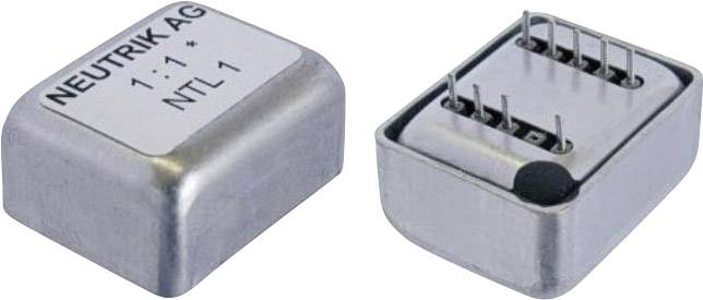 Deux composants métalliques portant l'inscription 'Neutrik AG 1:1 NTL 1', révélant des connexions électroniques internes et un couvercle métallique bombé.