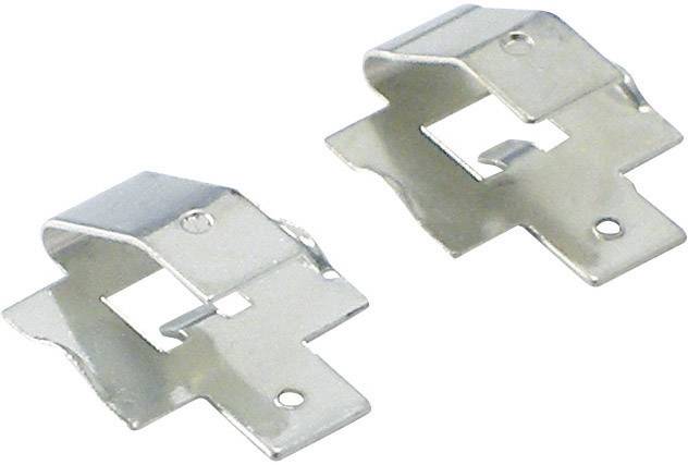 Deux équerres métalliques galvanisées avec des ouvertures rectangulaires et des trous de fixation ronds, probablement des composants pour des assemblages.