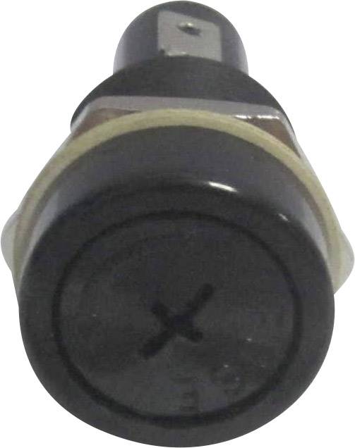 Gros plan d'un interrupteur à bouton-poussoir noir avec un symbole X sur sa surface, monté sur le côté.