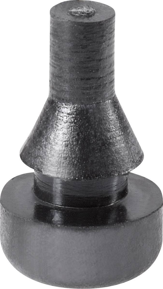 Pièce métallique noire avec une pointe conique et une base cylindrique, probablement un composant de machine ou un élément de fixation.