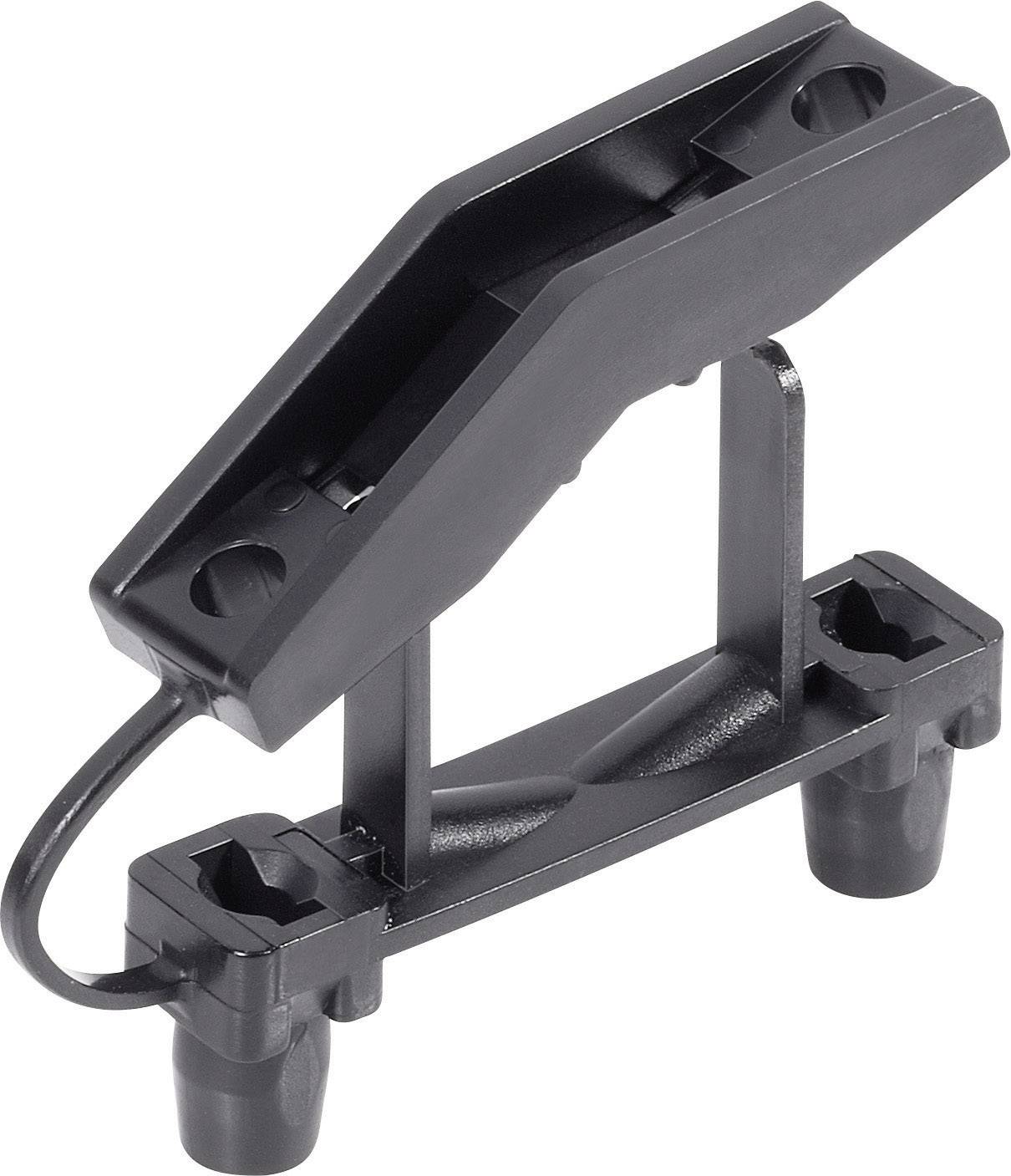 Une pièce de rechange en plastique noir avec deux ouvertures pour vis et un élément en forme de boucle pour assurer la stabilisation.