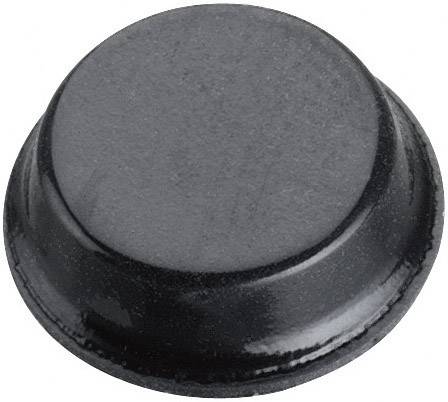 Un bouchon rond en caoutchouc noir, typiquement utilisé comme moyen de protection ou d'isolation sur des surfaces.
