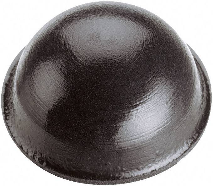 Un arrêt de porte noir, rond, à surface lisse et à la forme légèrement bombée.