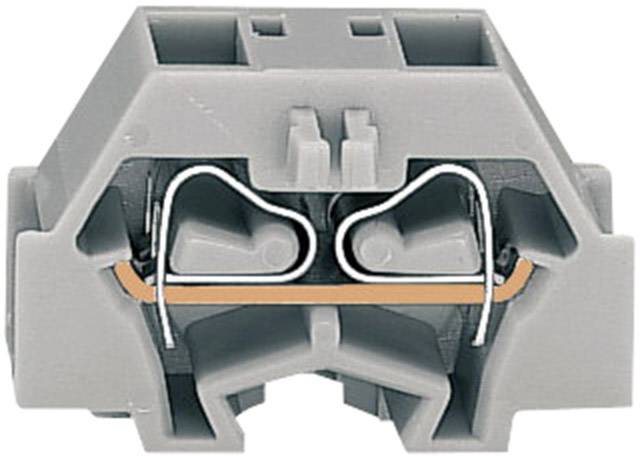Barrette de connexion électrique grise avec deux emplacements, adaptée pour le raccordement de câbles.