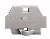 Embout de terminaison gris pour bornier de jonction, marqué de l'inscription 'WAGO 261', de forme rectangulaire avec un trou carré central.