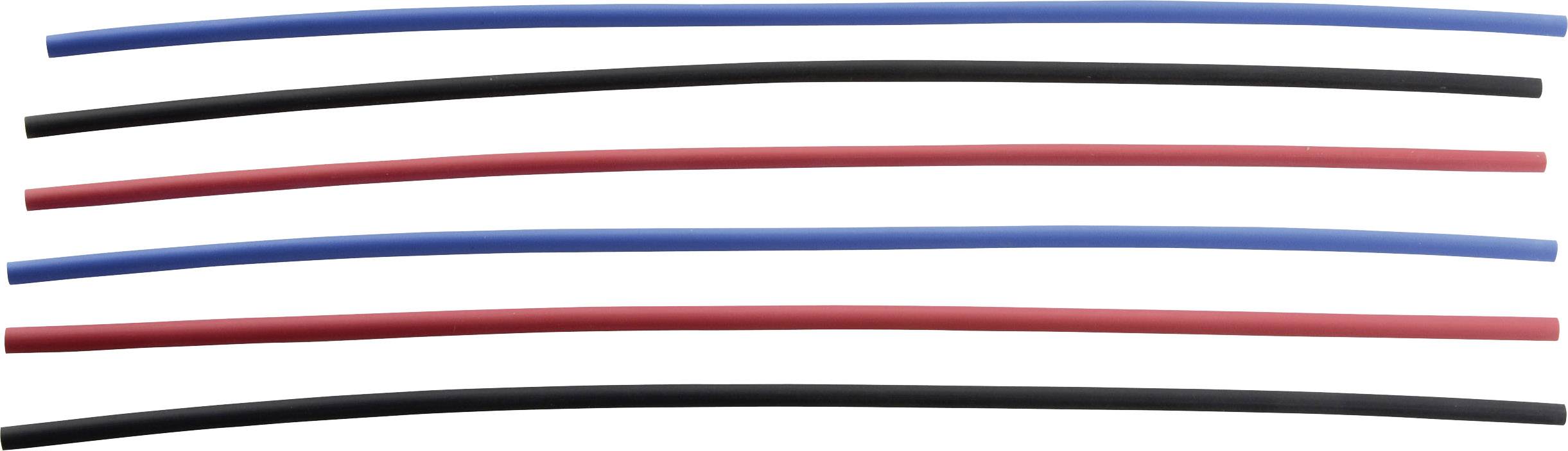 Six câbles colorés : deux bleus, deux rouges et deux noirs, disposés côte à côte sur un fond blanc.