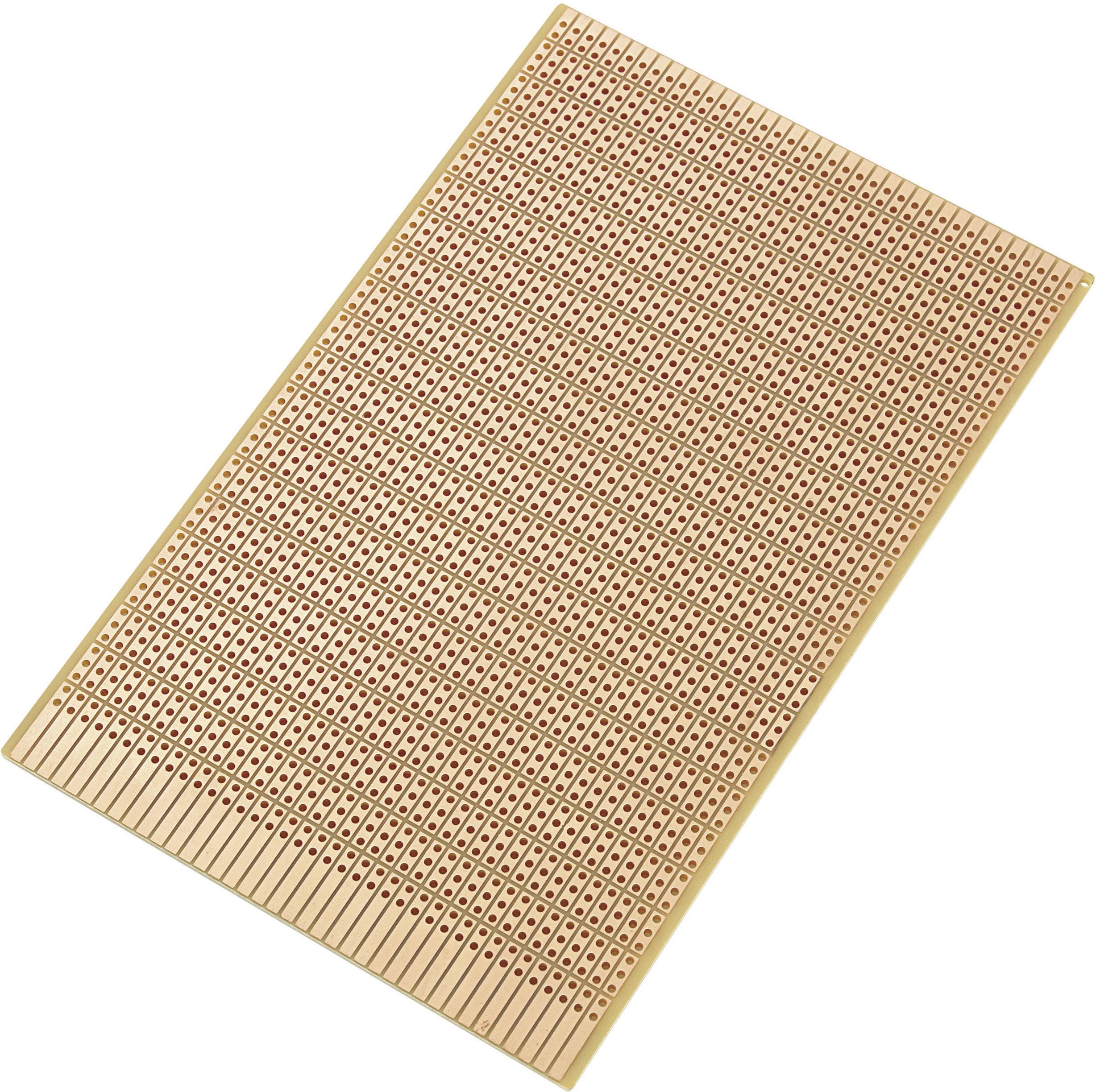 Circuit imprimé pour souder des composants électroniques, doté de bandes de cuivre rectangulaires et de trous pour la fixation des composants.