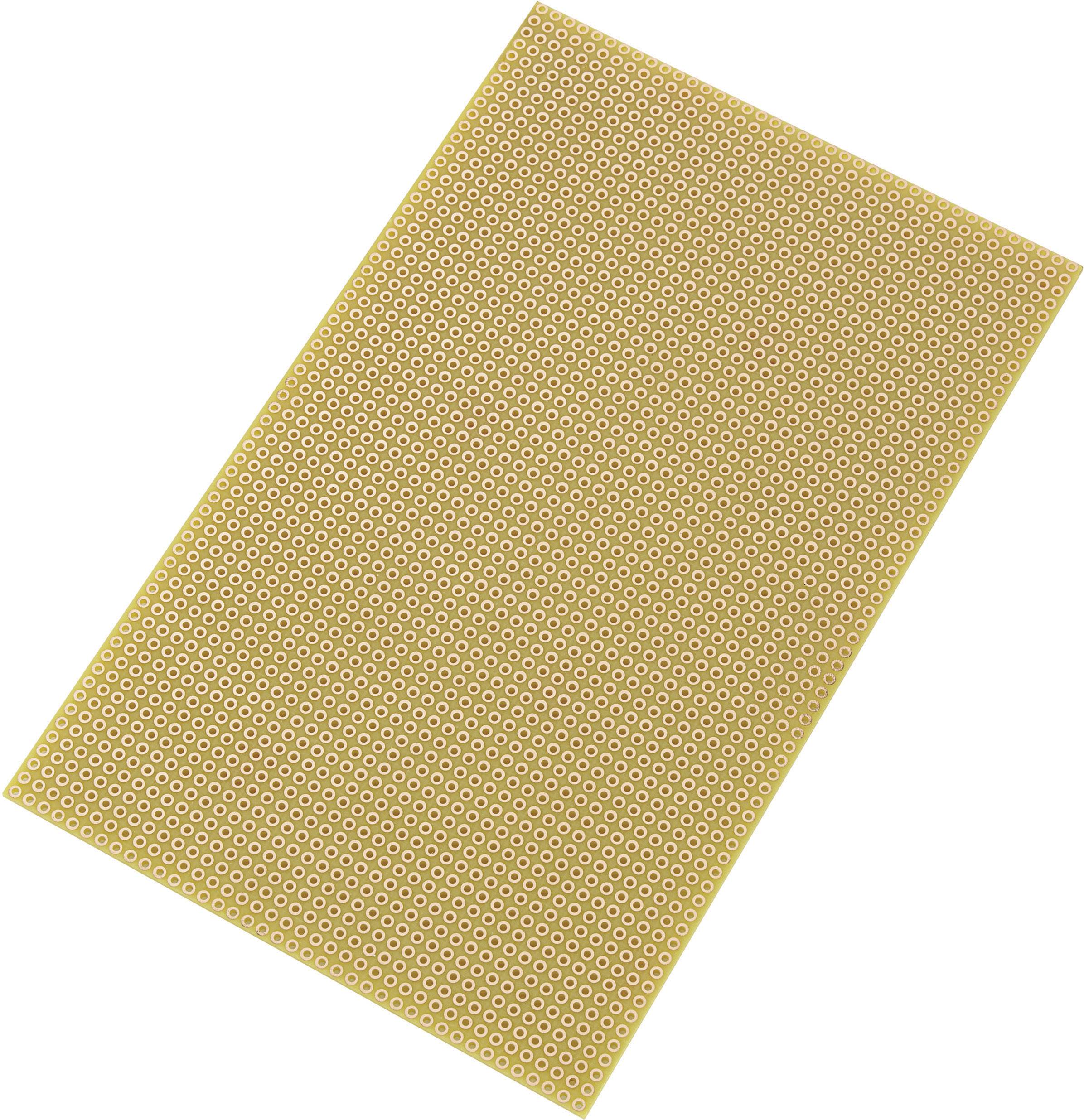 Plaquette de circuit imprimé perforée en matériau jaune, utilisée pour la construction de circuits électroniques.