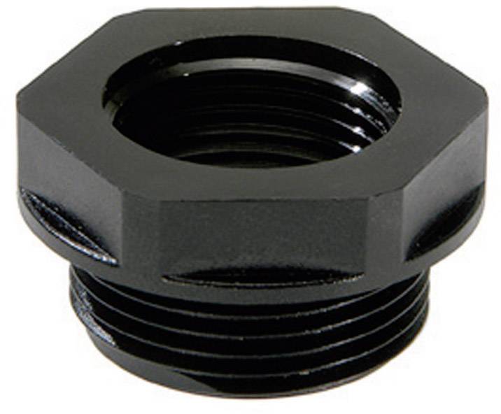 Adaptateur ou raccord noir hexagonal avec filetage externe, probablement destiné aux connexions de tuyaux ou de tuyaux flexibles.