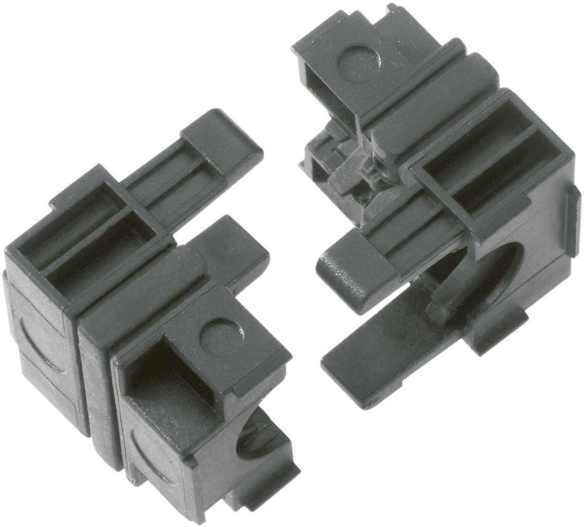 Deux connecteurs rectangulaires noirs en plastique avec mécanisme de verrouillage, utilisés pour des connexions électriques.