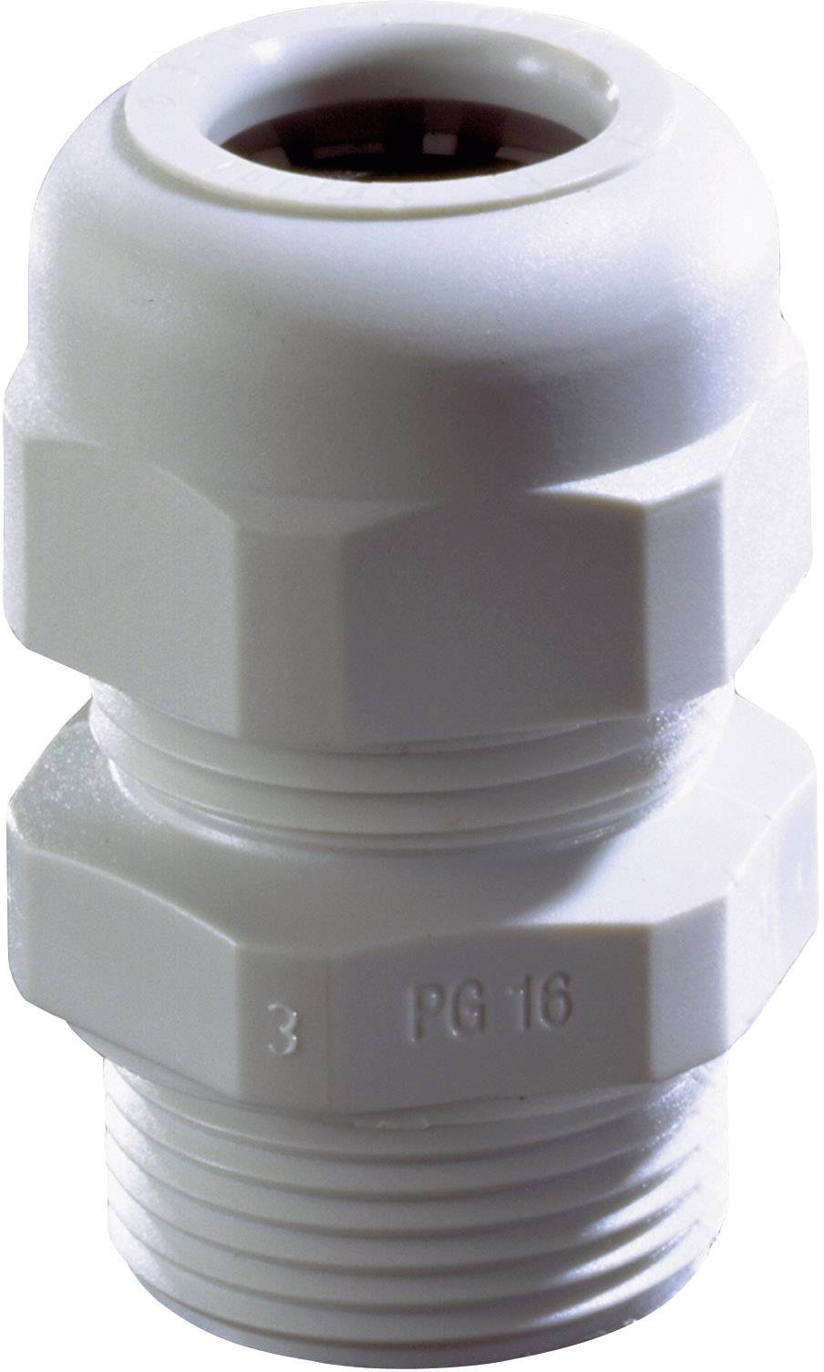 Un embout de presse-étoupe blanc, souvent utilisé dans les installations électriques pour fixer et étanchéifier les câbles dans les boîtiers.
