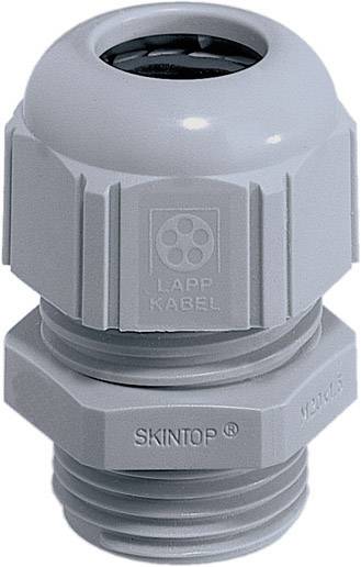 Élément de presse-étoupe gris avec le nom 'SKINTOP' gravé et le logo du fabricant. Utilisé pour la fixation sécurisée des câbles.