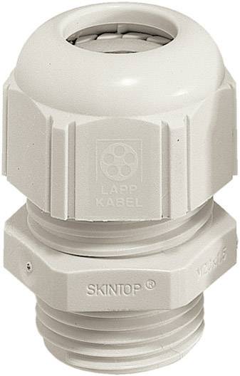 Un presse-étoupe blanc en plastique avec filetage. Portant l'inscription 'LAPP KABEL' sur le dessus. Adapté pour la fixation sécurisée des câbles.