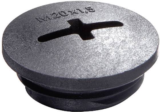 Bouchon noir en plastique, rond, plat, avec fente pour tournevis et inscription 'M20x1.5'.