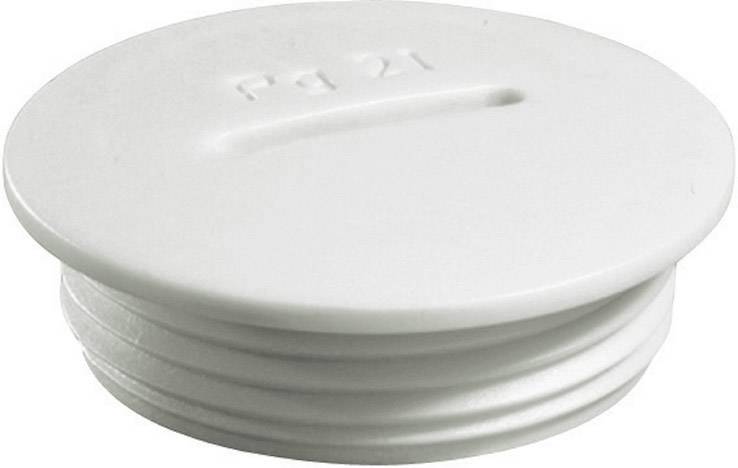 Bouchon à vis en plastique blanc portant l'inscription 'Pg 21', adapté pour l'obturation des ouvertures dans les boîtiers électroniques.
