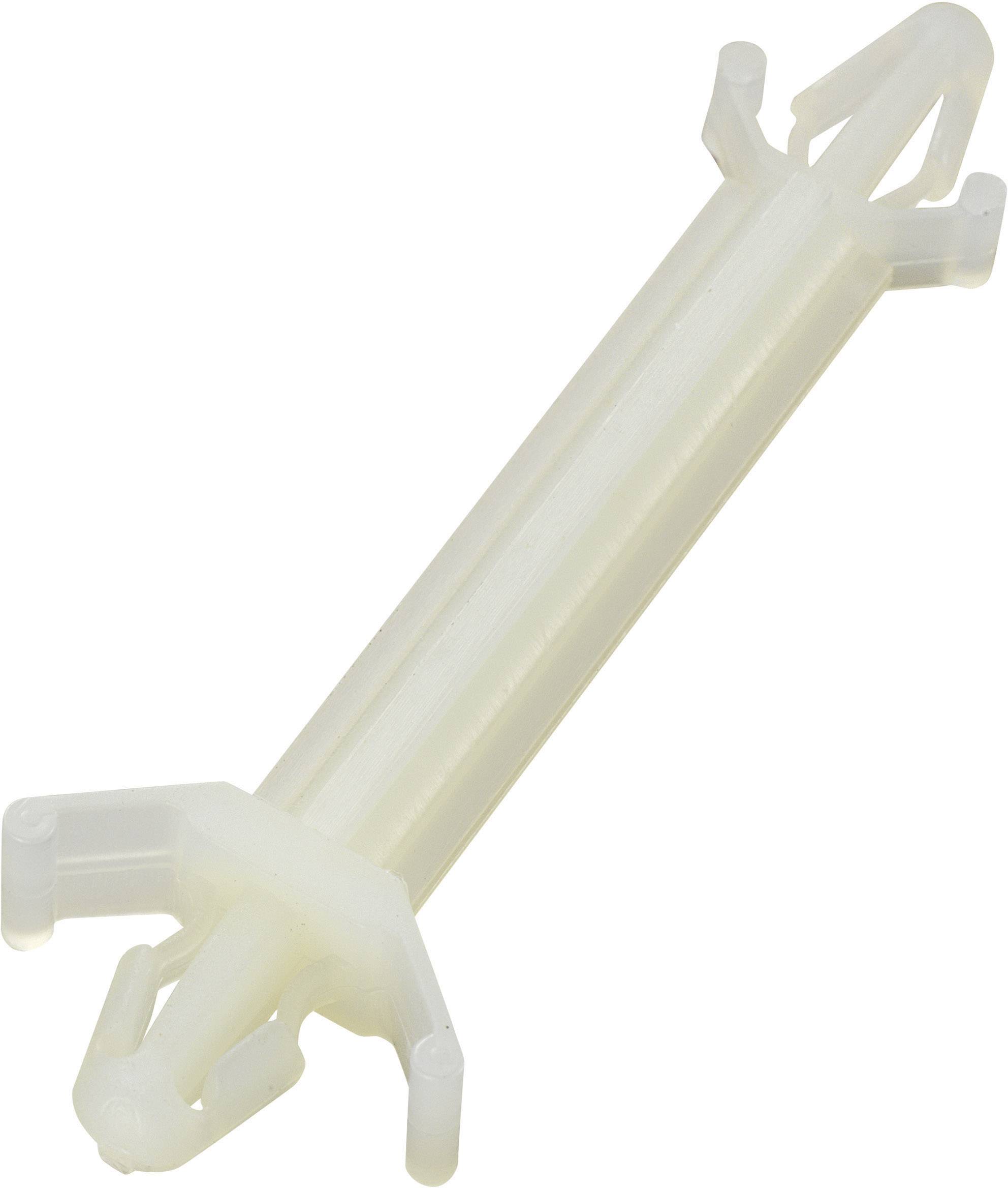Un chevillet en plastique blanc avec trois bras de maintien symétriques qui dépassent aux deux extrémités. Utilisé pour une fixation stable dans les matériaux de construction.