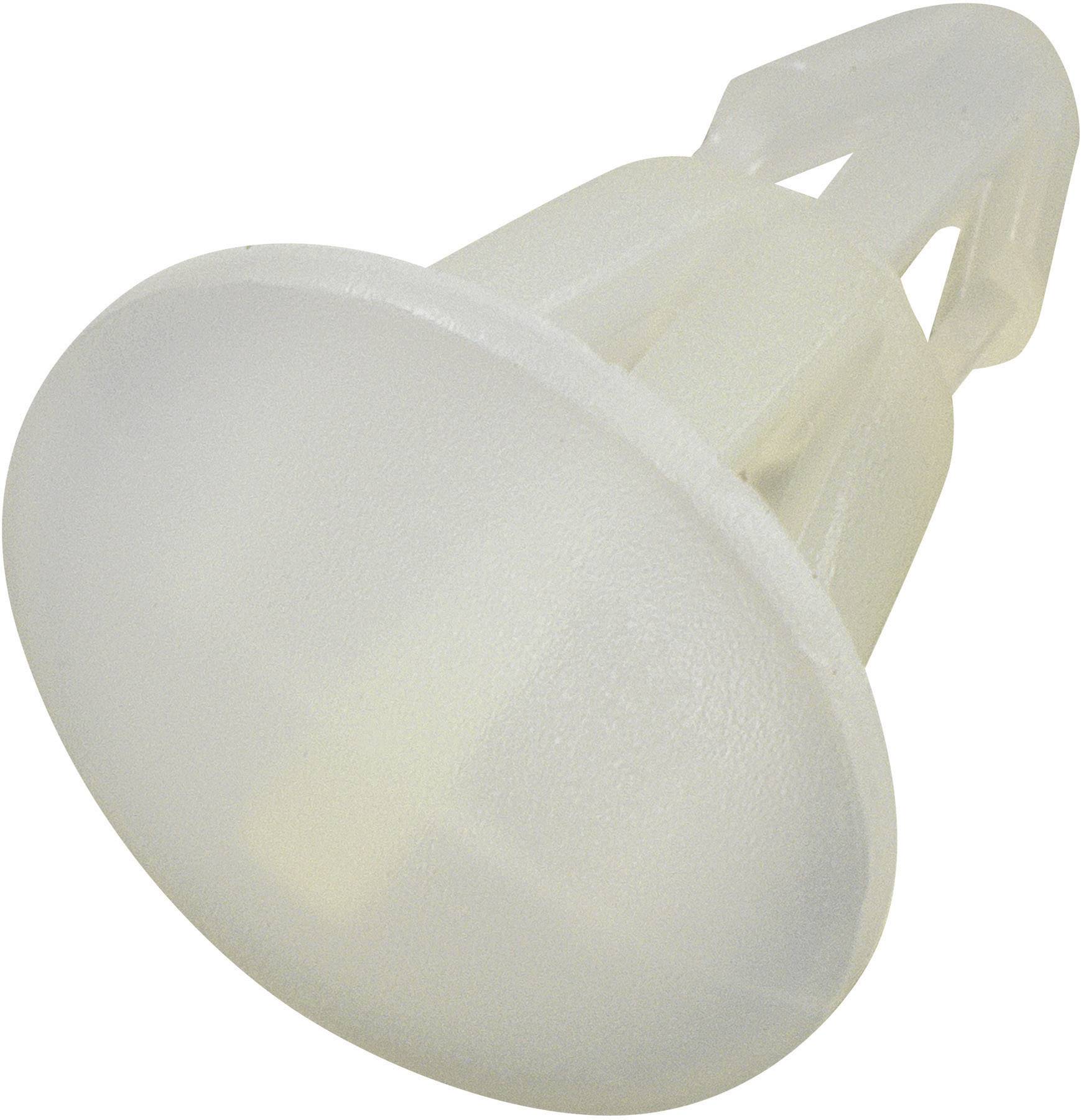 Un cheville en plastique blanc, de forme conique avec une large collerette, utilisée pour une fixation sûre dans les murs ou autres surfaces.