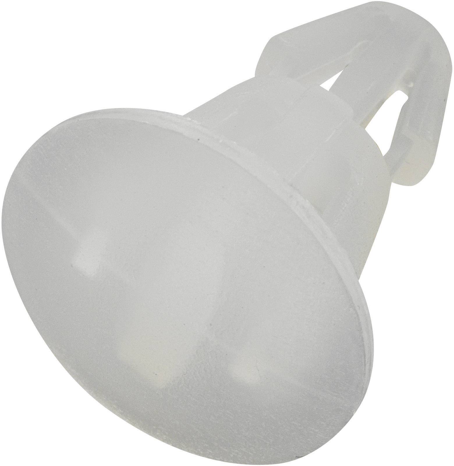 Un bouchon conique en plastique blanc, utilisé pour sécuriser des pièces dans une construction.