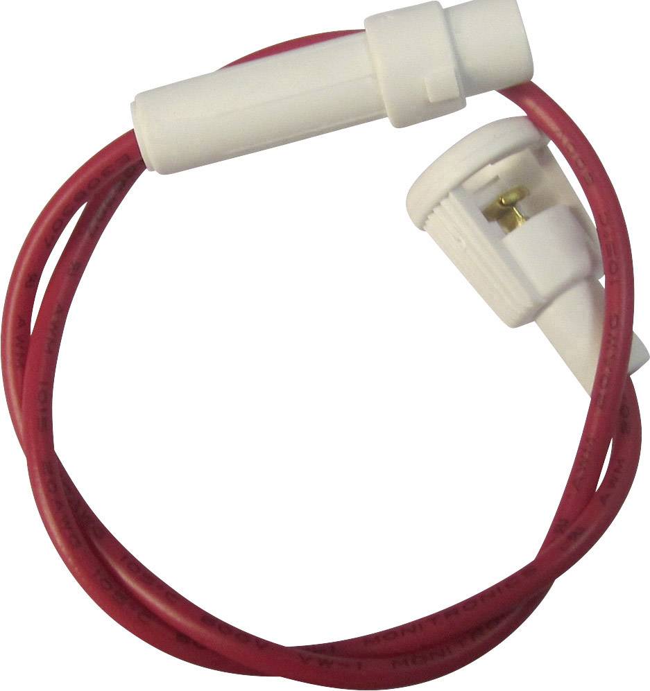 Un câble rouge avec un interrupteur de protection blanc.