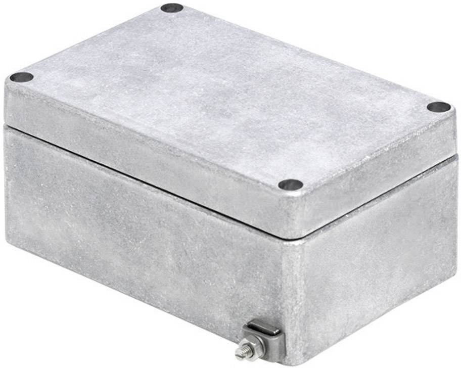 Boîtier métallique rectangulaire gris avec couvercle amovible, de taille adaptée aux applications industrielles ou à la protection de l'électronique.
