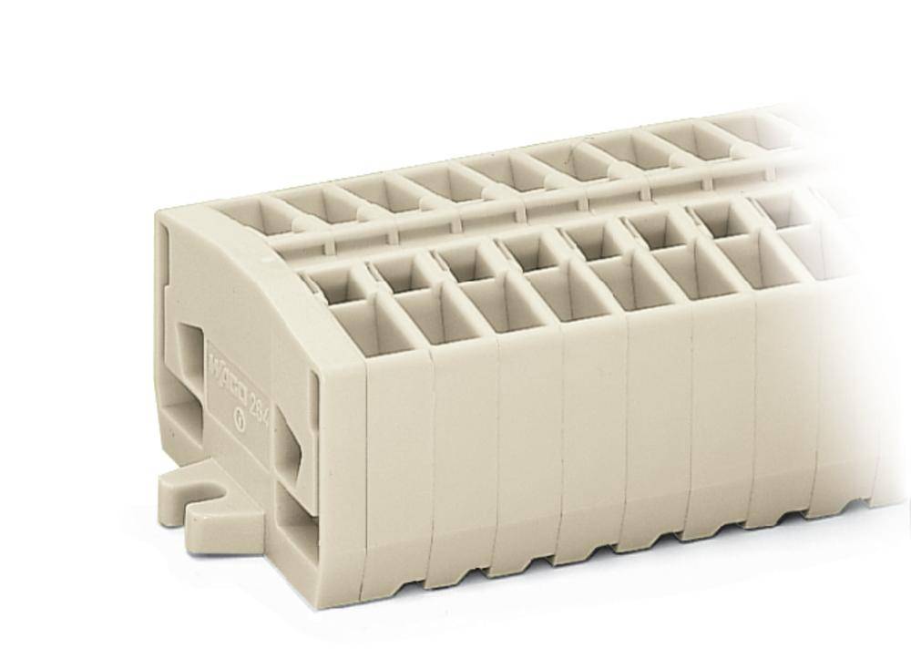 Bloc en plastique beige avec plusieurs compartiments rectangulaires, probablement partie intégrante d'un système ou d'une étagère plus grand.