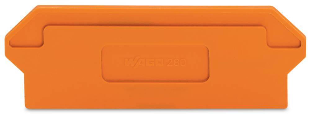 Capuchon en plastique orange de forme rectangulaire aux coins arrondis.