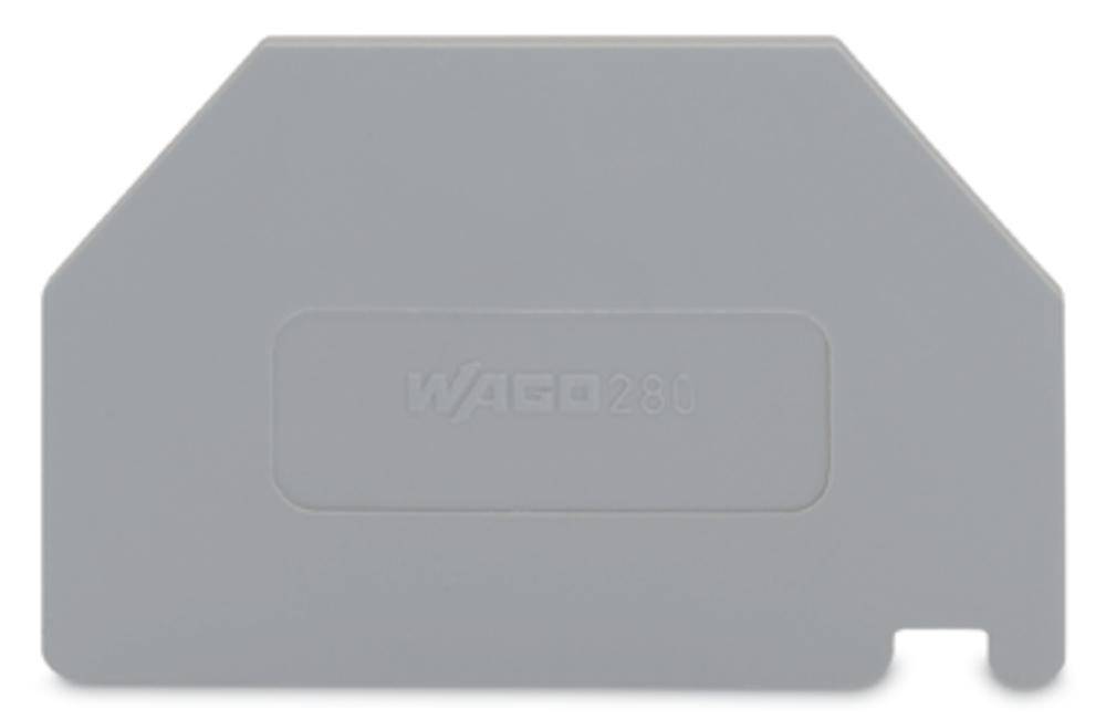 Un bloc de séparation gris de la marque WAGO 281, de forme rectangulaire aux angles arrondis, sert à l'isolation électrique.
