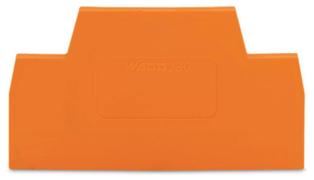 Un élément rectangulaire en plastique de couleur orange avec des côtés surélevés, probablement un couvercle de protection ou une cloison de séparation pour des applications techniques.