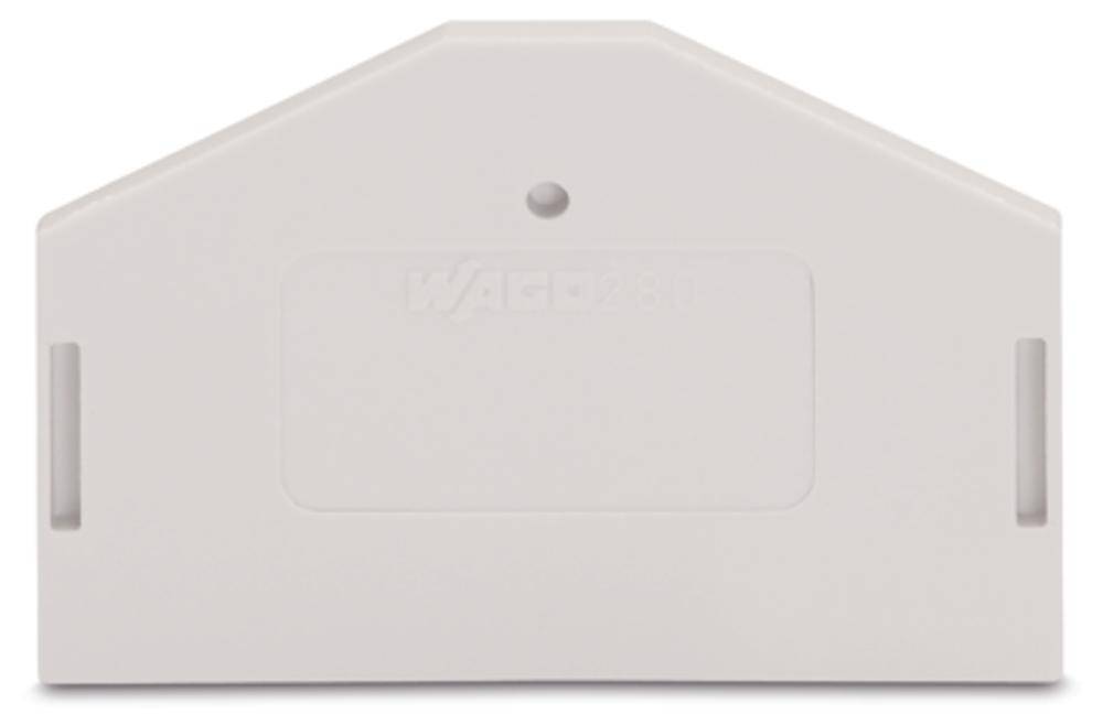 Couverture blanche en plastique avec des bords biseautés, forme polygonale supérieure, surface plane, probablement destinée à des connecteurs ou à un boîtier de protection.