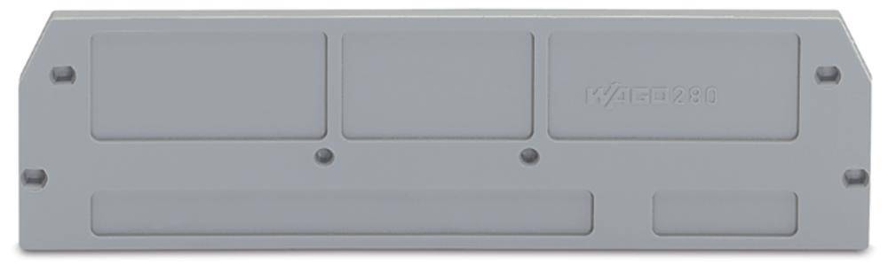 Couvercle en plastique gris au design rectangulaire, avec quatre champs suggérés et petit lettrage 'KAESER'. Adapté à une utilisation technique.