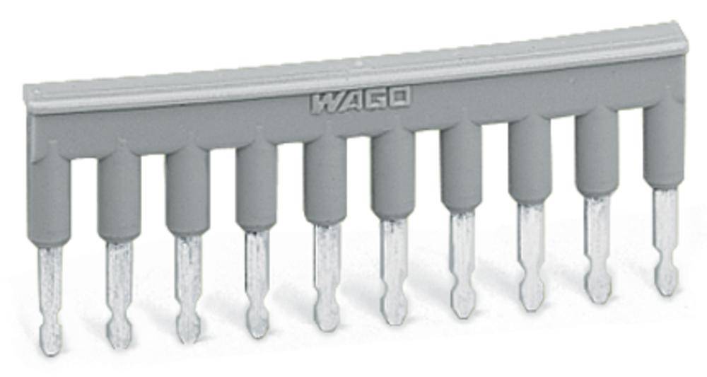 Barrette de pontage grise à plusieurs broches, utilisée pour les connexions électriques dans les bornes de raccordement.