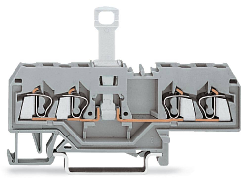 Barrette de connexion électrique gris-blanc avec plusieurs points de raccordement, connexions de fils de cuivre visibles, adaptée aux applications industrielles.
