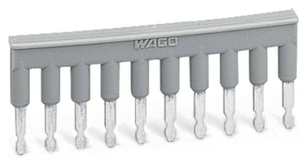 Pont de connexion électrique gris avec plusieurs broches de connexion, utilisé pour relier des bornes dans un boîtier de distribution.