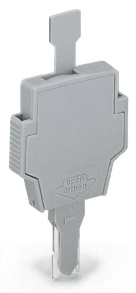 Clé en plastique grise avec une poignée plate, utilisée pour ouvrir manuellement un boîtier ou un couvercle.