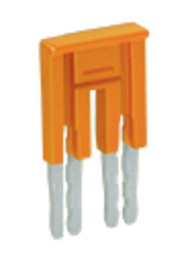 Goupille de sécurité orange avec deux broches parallèles en métal. Elle est utilisée pour les connexions électriques dans les circuits.