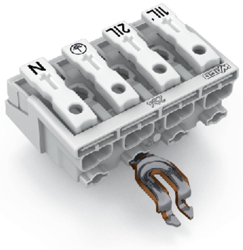 Un module de connecteur électrique blanc à quatre positions, étiqueté 'L' et 'N'. Adapté pour la connexion de fils.