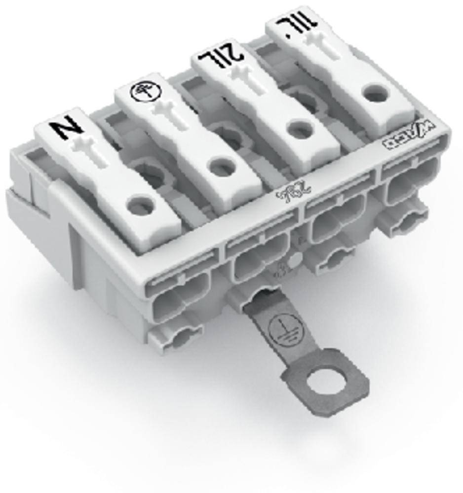 Connecteur électrique à quatre emplacements, marqué 'N', 'L1', 'L2', 'L3'. Adapté pour des connexions de câbles sécurisées.