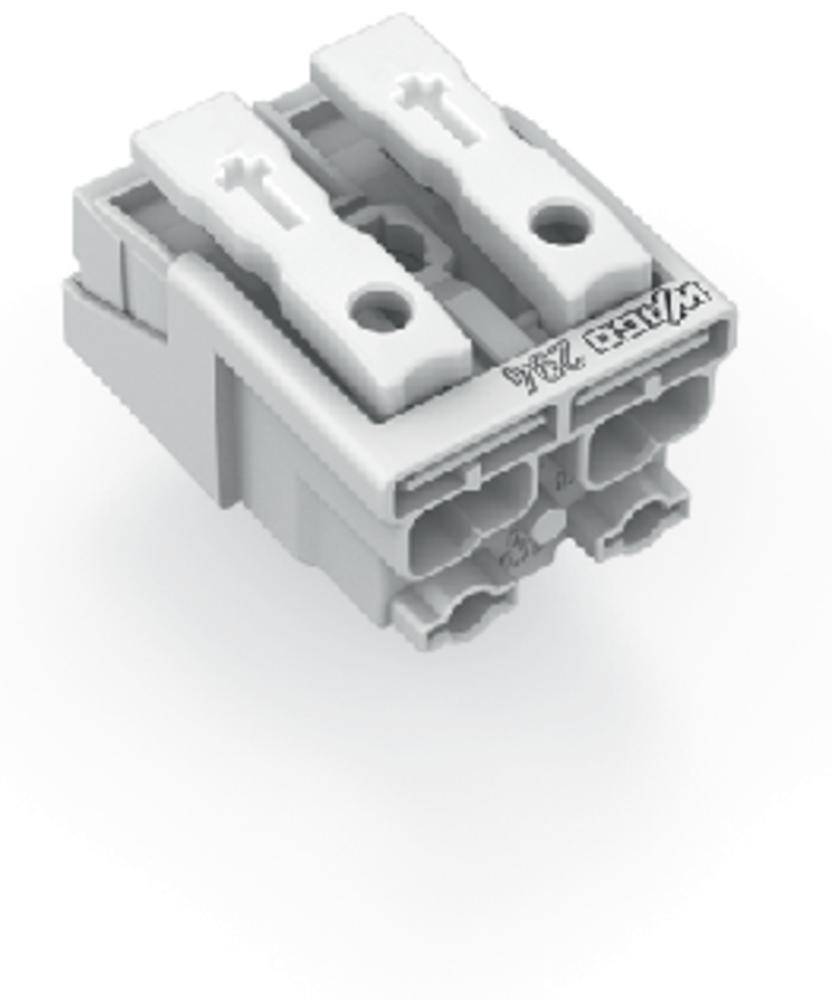 Un connecteur électrique gris avec plusieurs ouvertures de connexion, portant la mention 'WAGO 2,5 6', destiné à être utilisé dans des circuits électriques.
