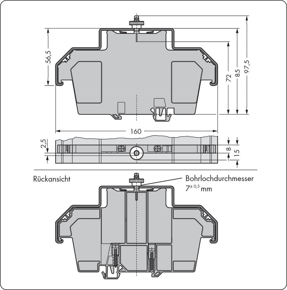 Dessin technique d'un composant électrique sous différentes vues. Les dimensions et les diamètres des perçages sont indiqués.